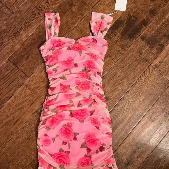 Pink Floral Ruched Dress katie - Picture 4 of 10